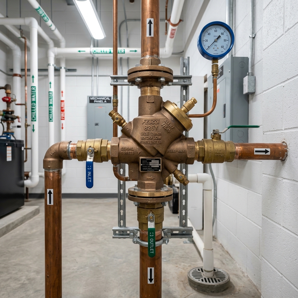A commercial double check backflow preventer assembly test in Los Lunas